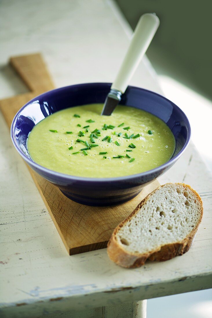 Cream of asparagus soup with chives