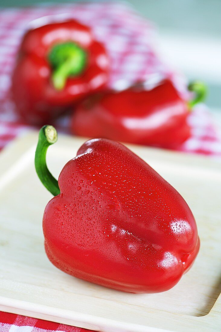 Red pepper with drops of water