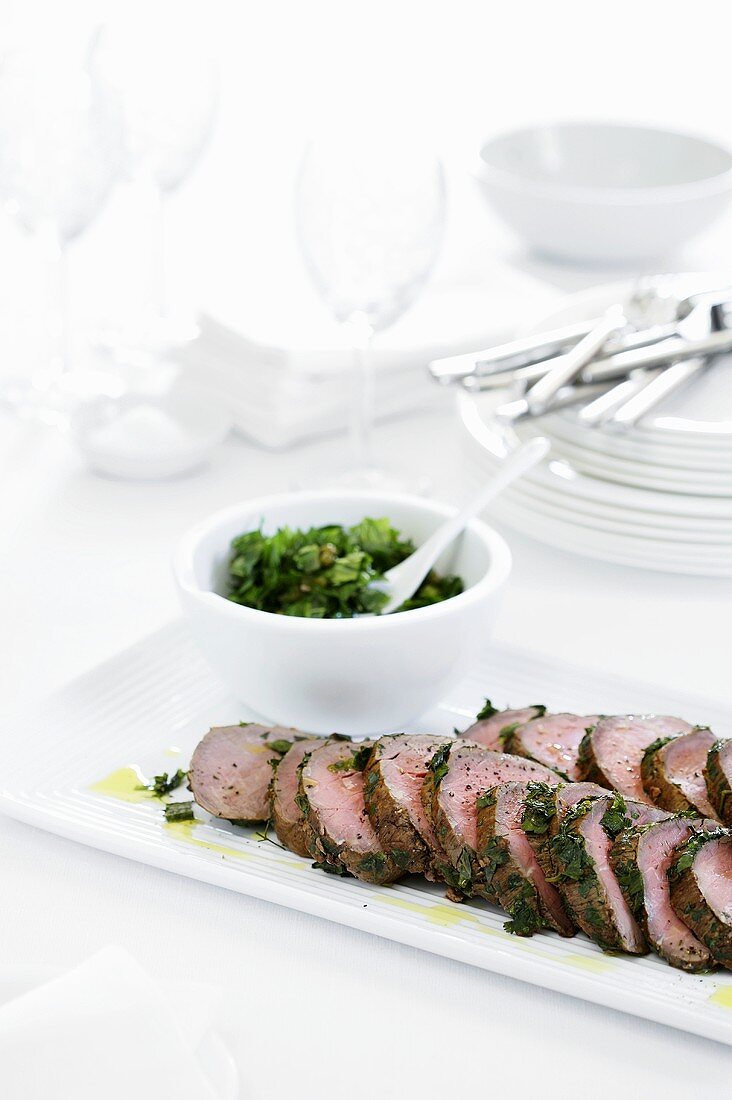 Beef fillet with salsa verde