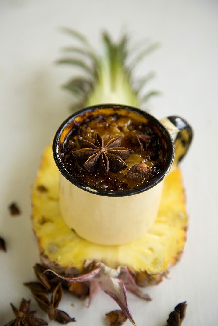 Pineapple creme brulee with star anise