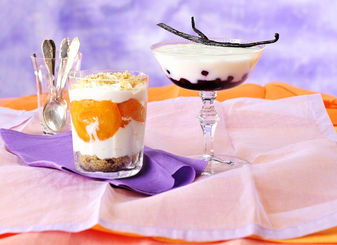 Yogurt creams with apricots and cherries