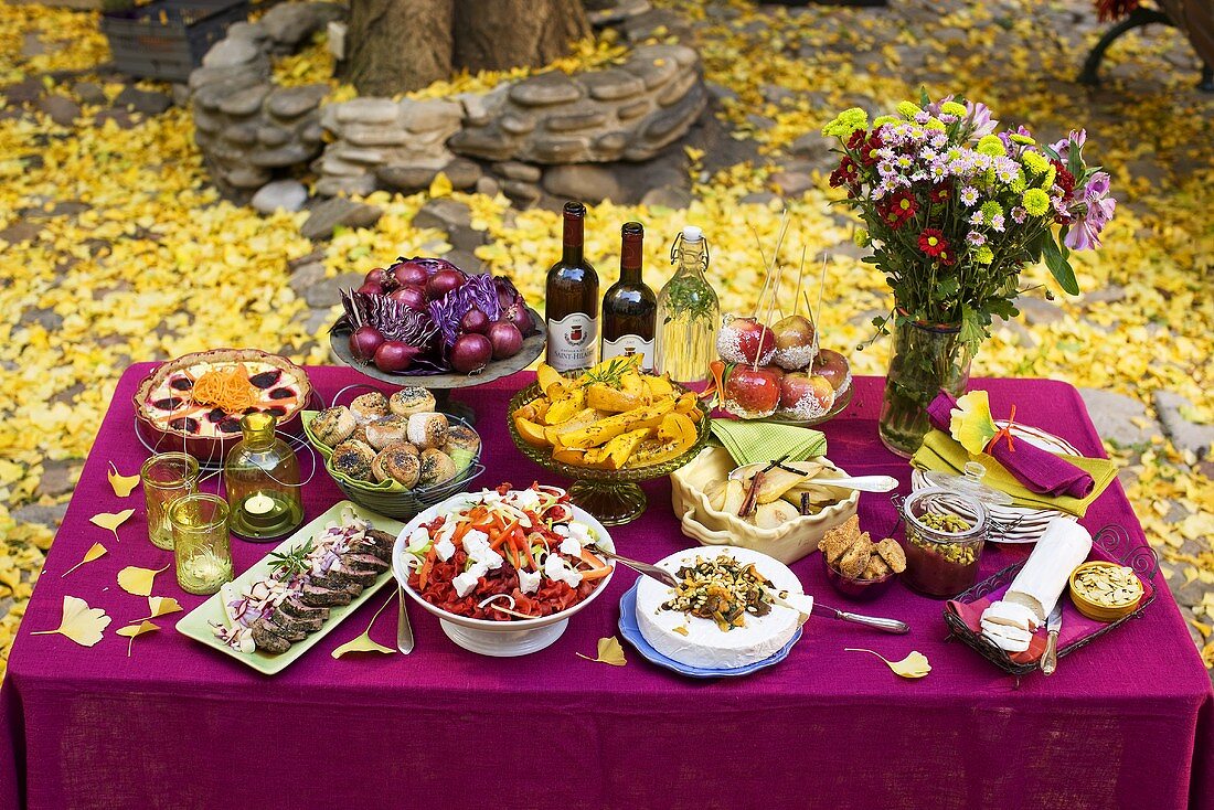 An autumnal buffet with a bunch of flowers