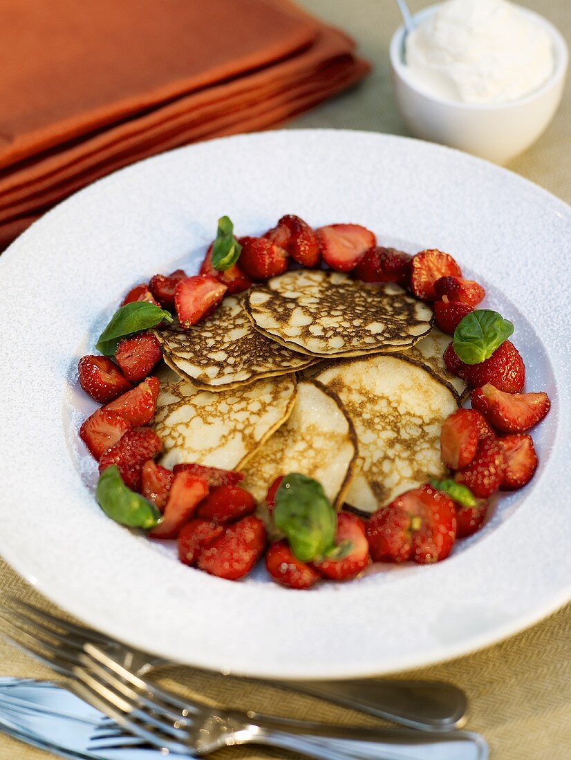 Potato flour pancakes with strawberries