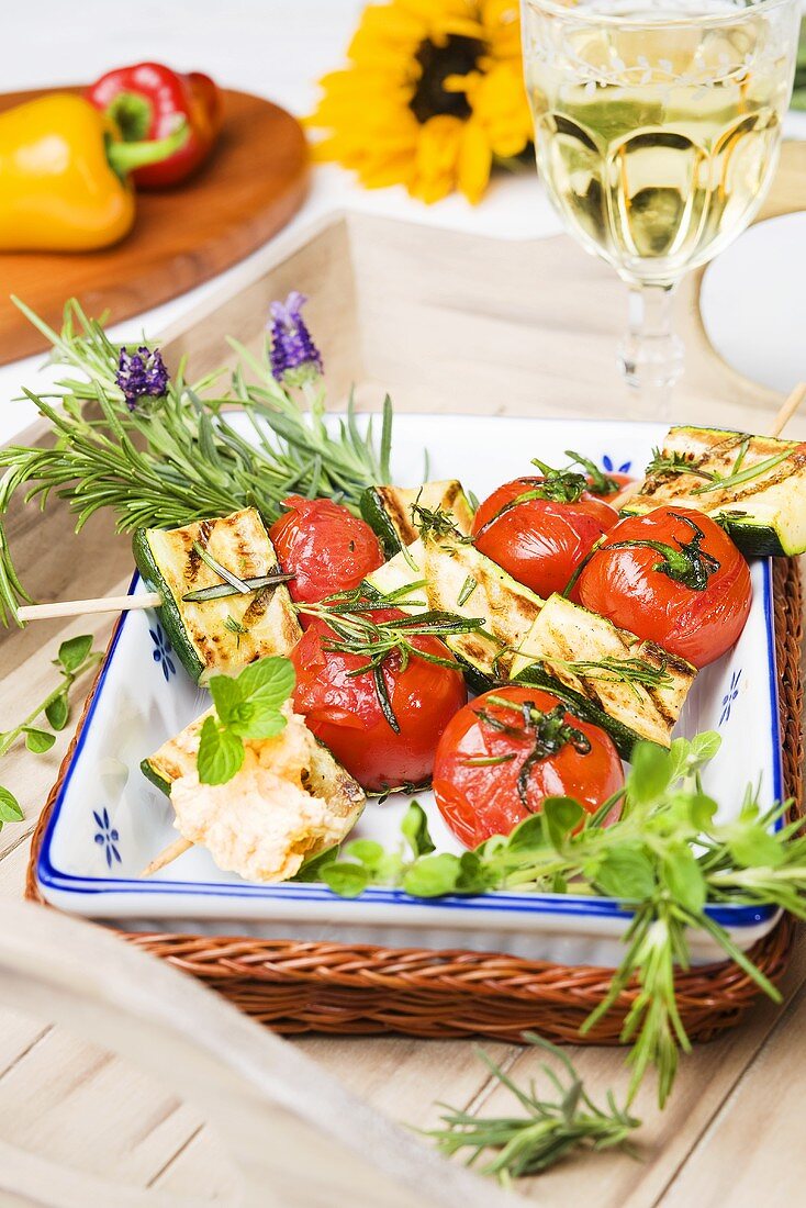 Grilled vegetable kebabs with rosemary