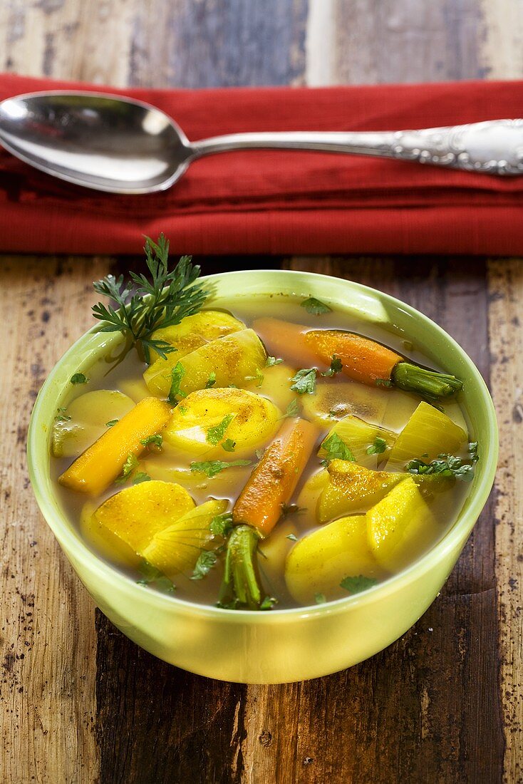 Potato soup with carrots and curry