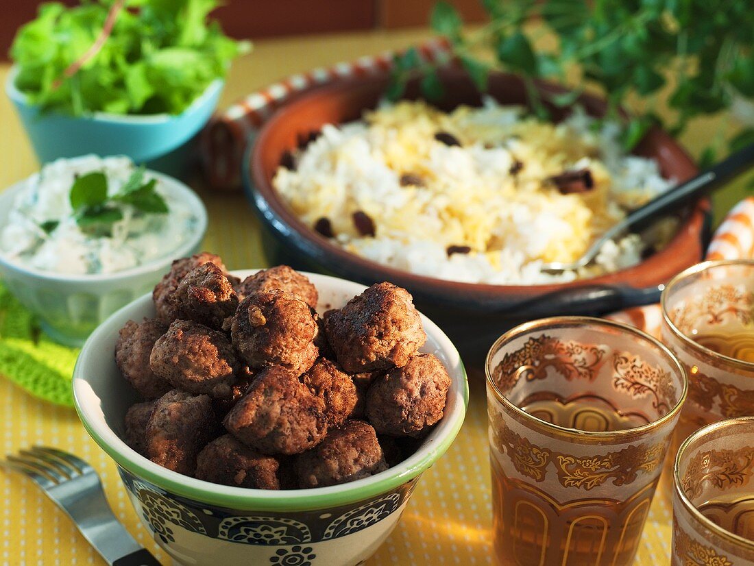 Indian meat balls with saffron rice