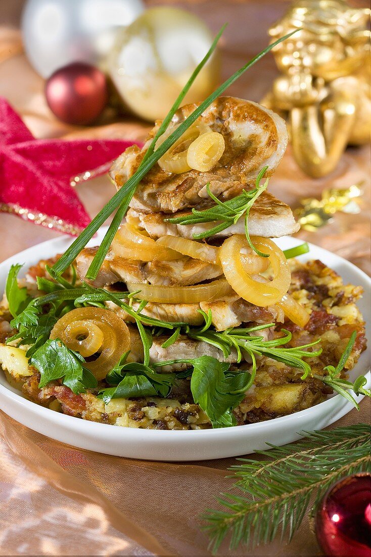 An onion and meat dish for Christmas dinner