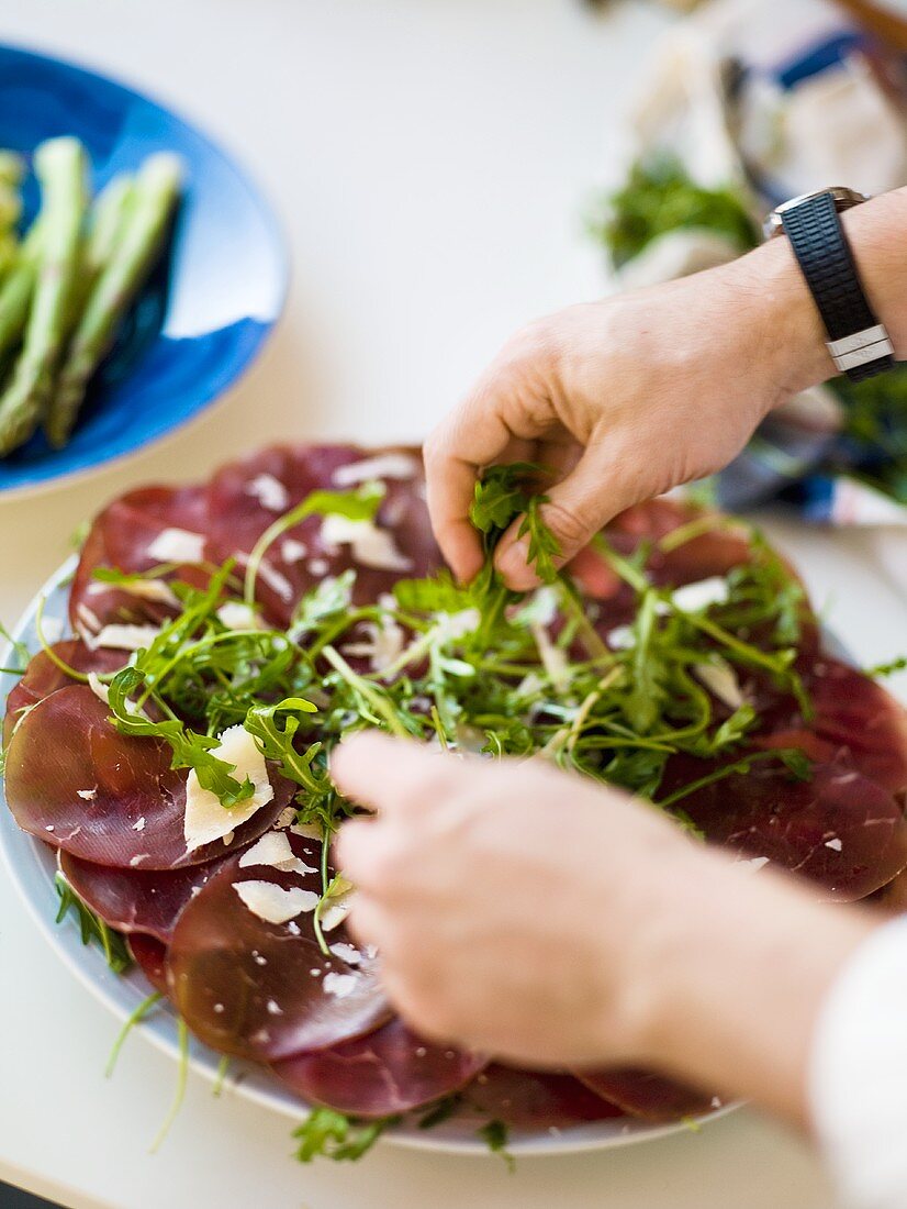 Bresaola with rocket and Parmesan flakes