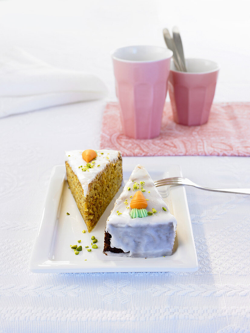 Two pieces of carrot cake (Switzerland)
