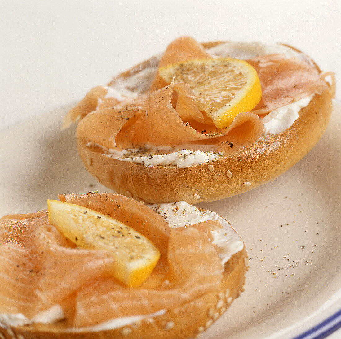 Bagel with cream cheese and smoked salmon