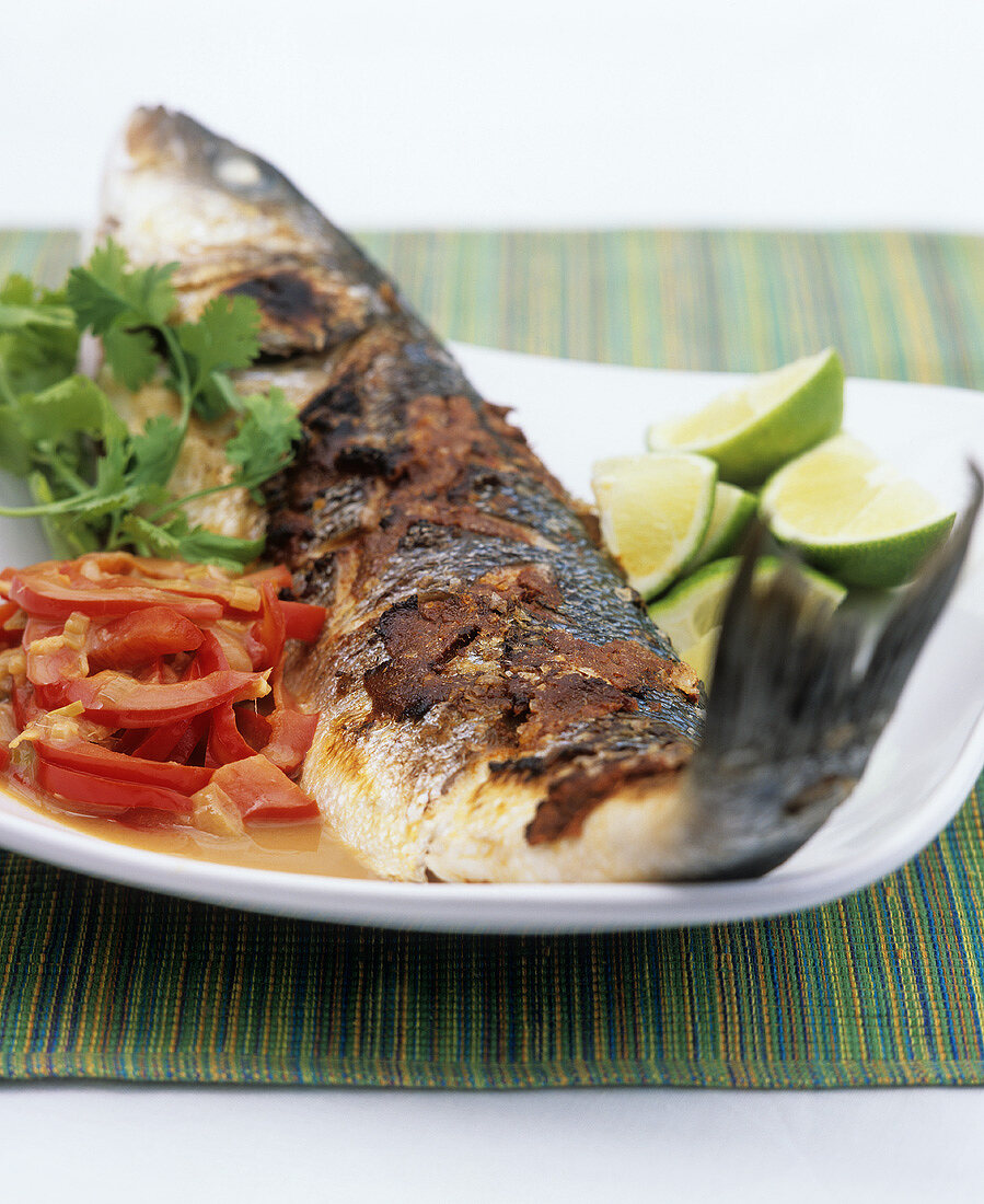 Grilled sea bass with tamarind sauce