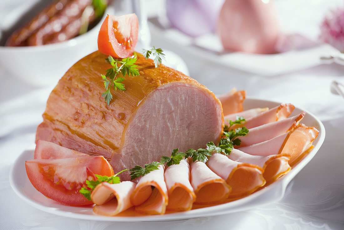 Smoked ham on a platter