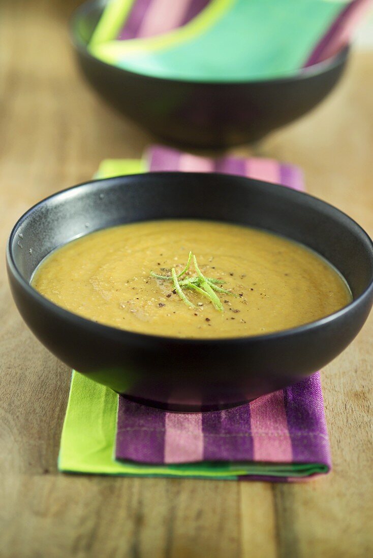 Lentil and carrot soup in a bowl