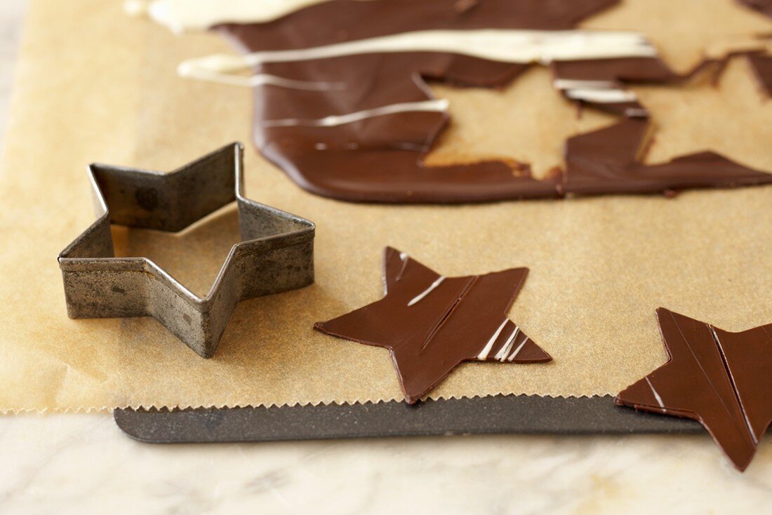 Cut-out chocolate stars for decoration