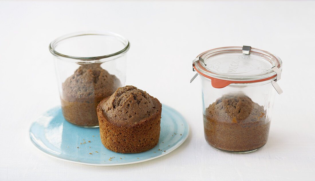 Three punch cakes baked in jars