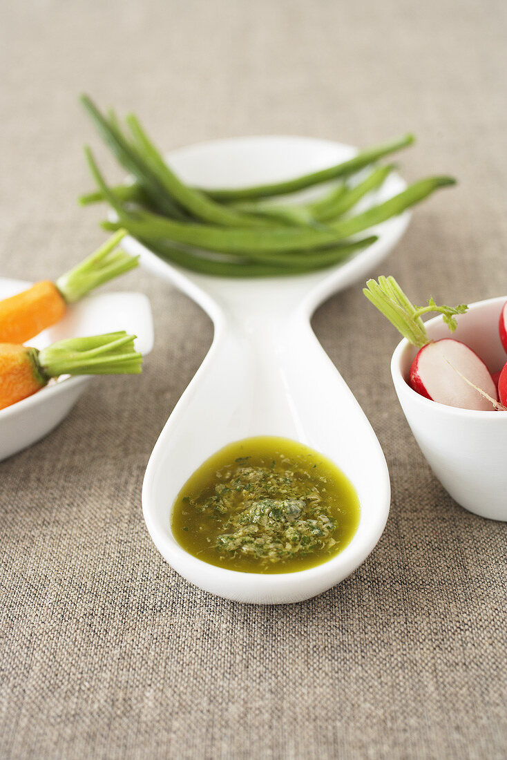 Salsa verde e verdure (Herb sauce with raw vegetables for dipping)