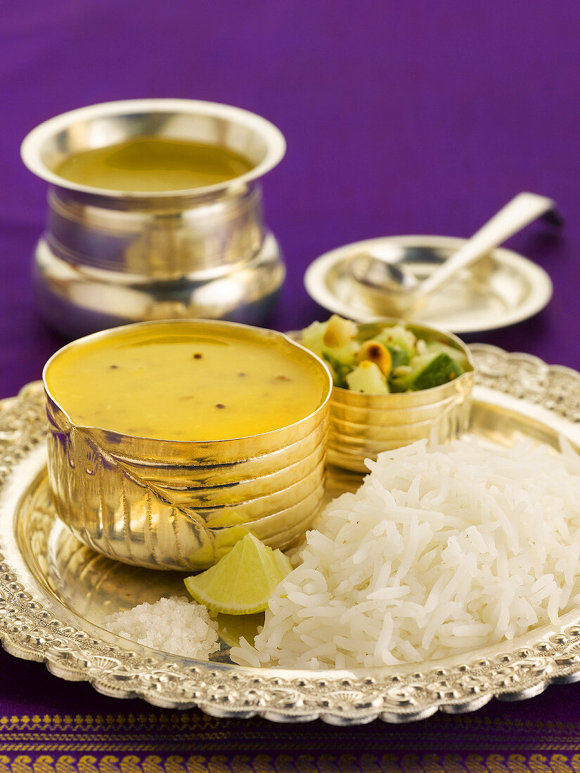 Varan bhat with rice (Yellow lentil soup, India)