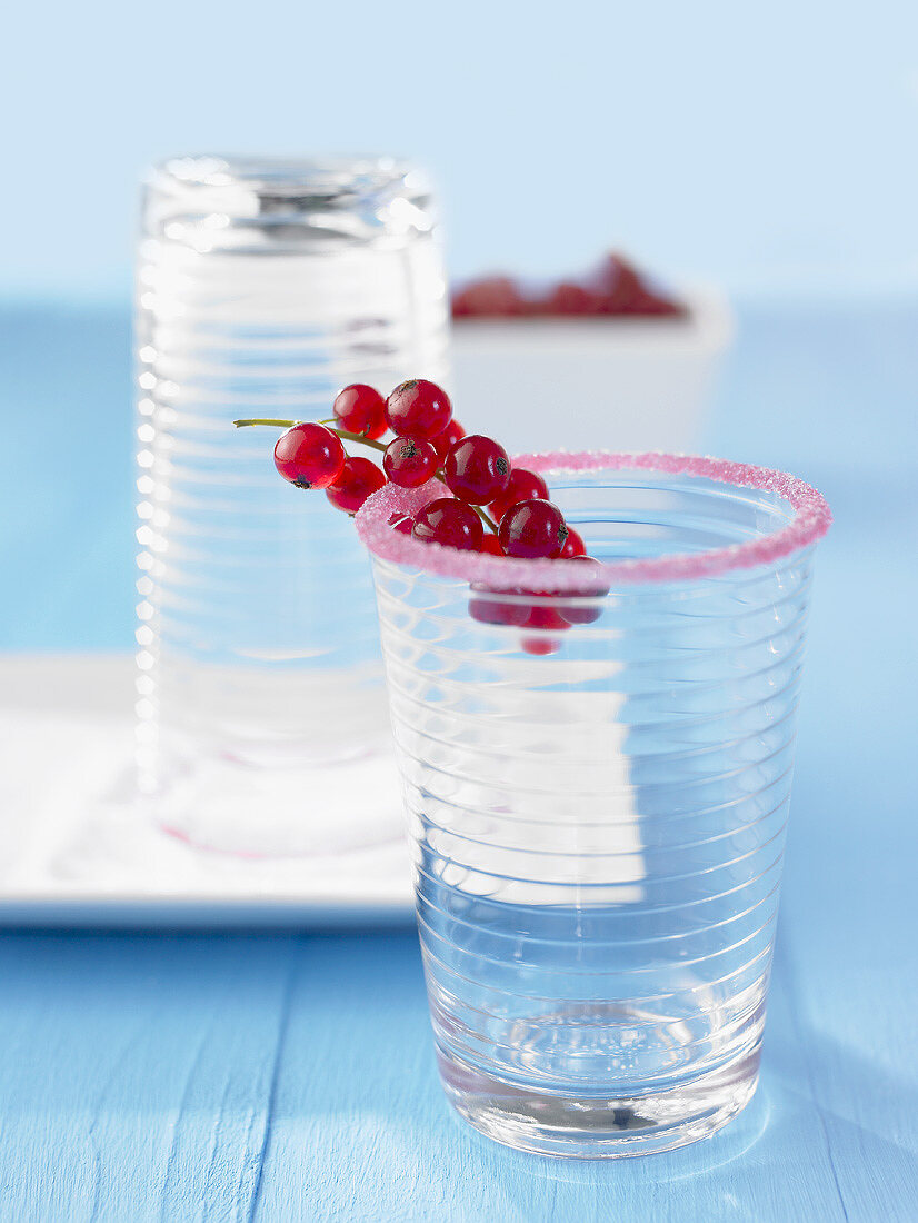 Redcurrants on a glass with a sugared rim