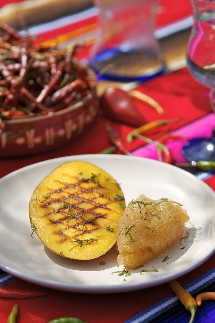 Mango and lime sorbet with grilled mango (Mexico)