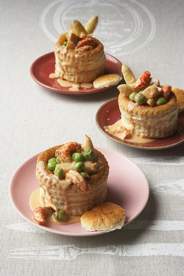 Three crab and asparagus vol-au-vents