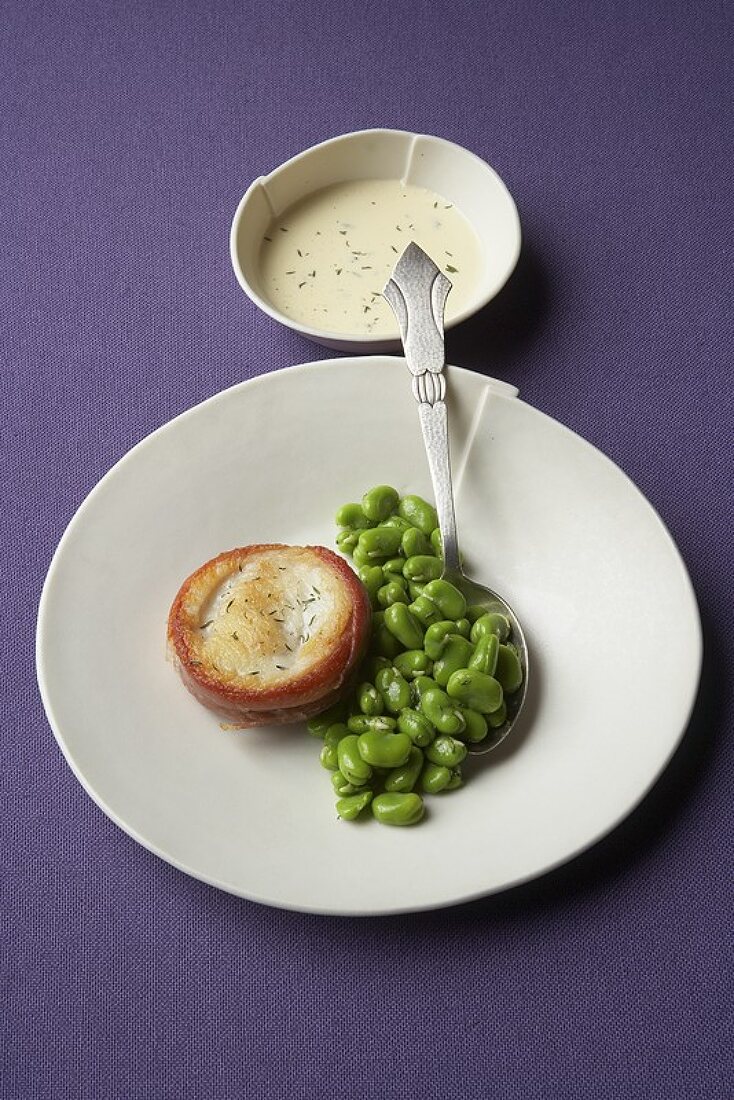 Zander with broad beans