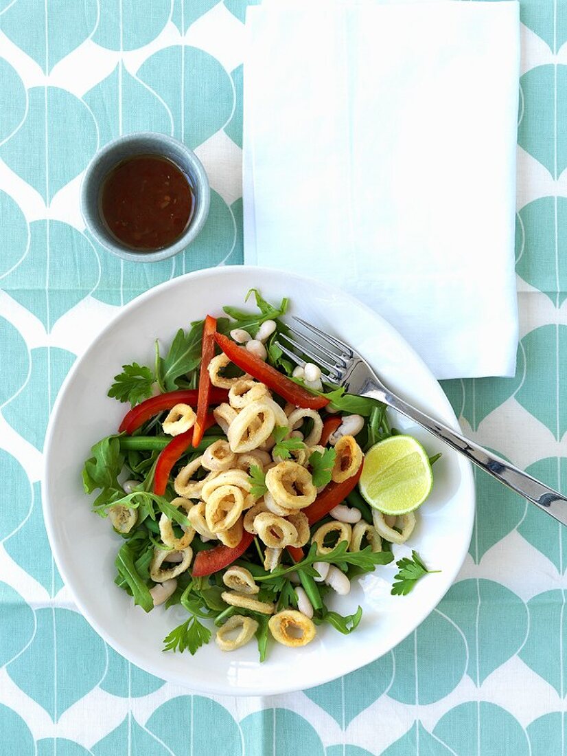 Calamari, rocket and pepper salad