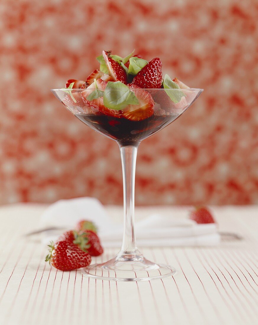 Strawberries with balsamic vinegar and basil
