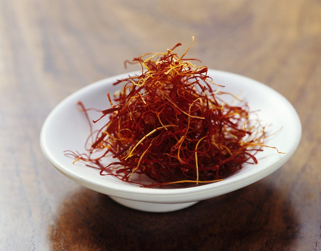 Saffron threads in a dish