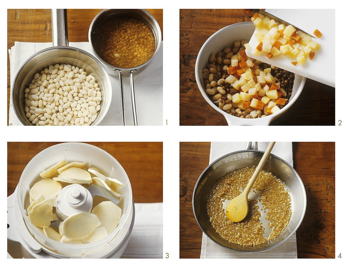 Making bean and lentil salad with horseradish