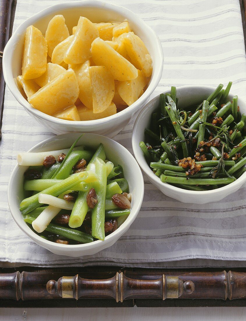 Teltow turnips, beans with bacon and sautéed spring onions