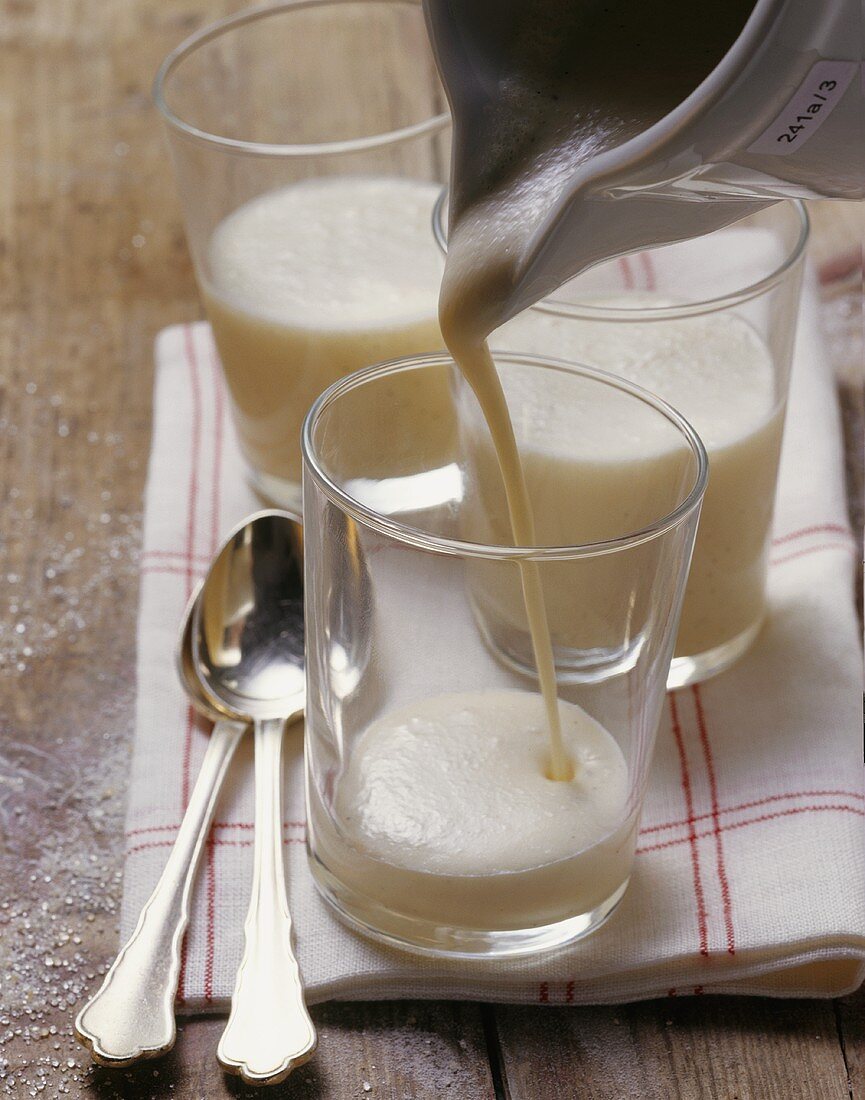 Pouring buttermilk into a glass