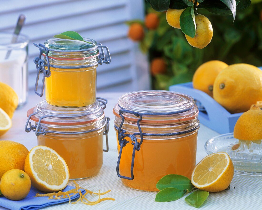Lemon marmalade in three perserving jars