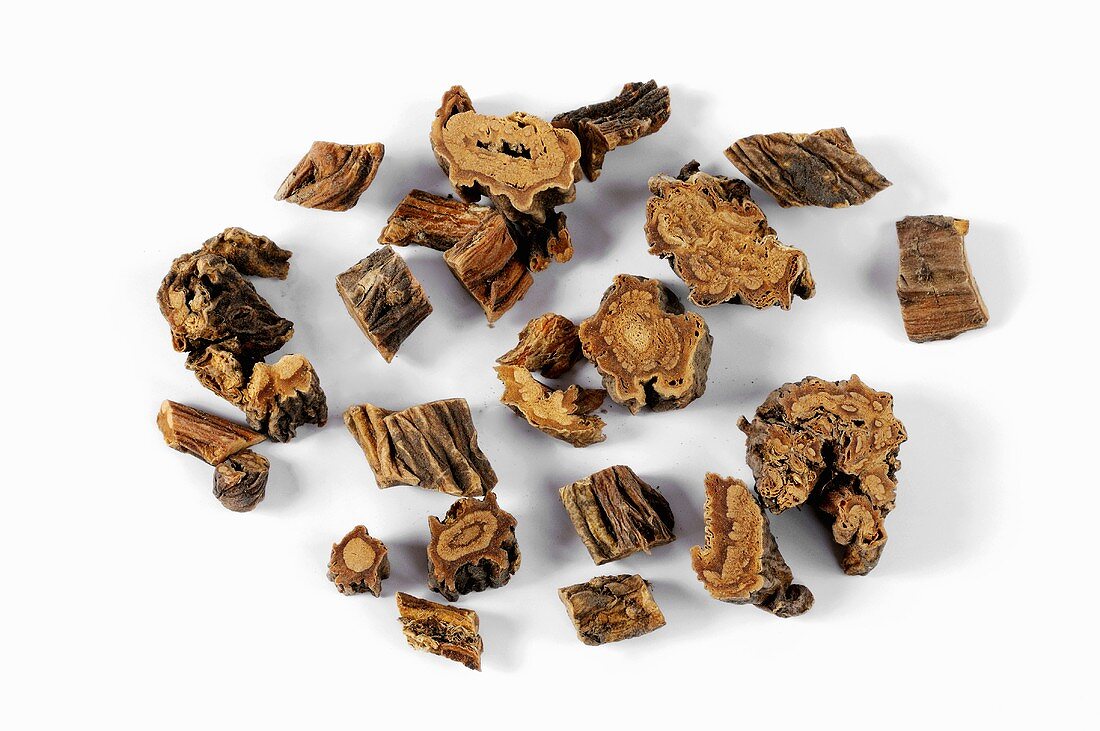 Pieces of dried gentian root