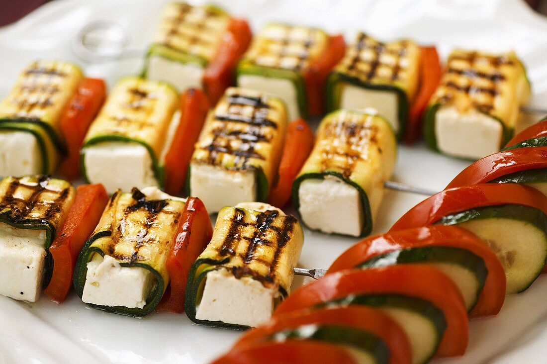 Grilled courgette and sheep's cheese kebabs