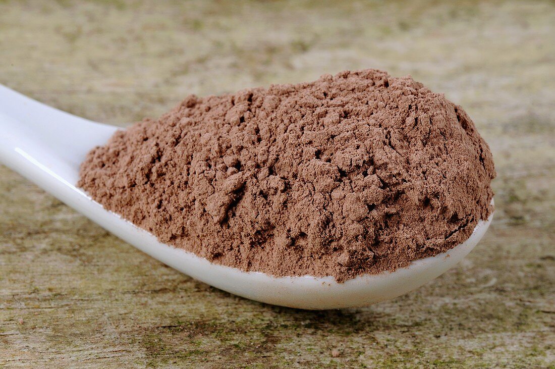 Cocoa powder on a china spoon