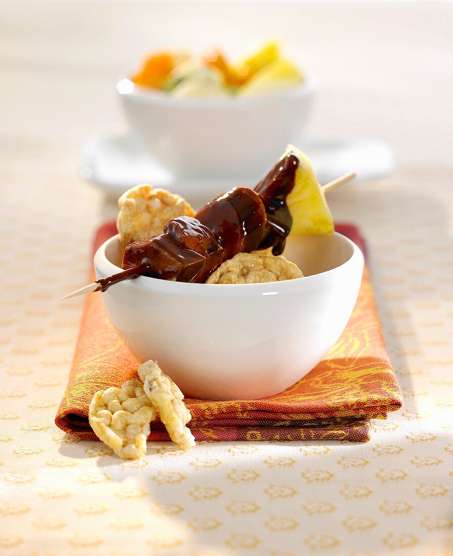 Chocolate fondue with rice crackers