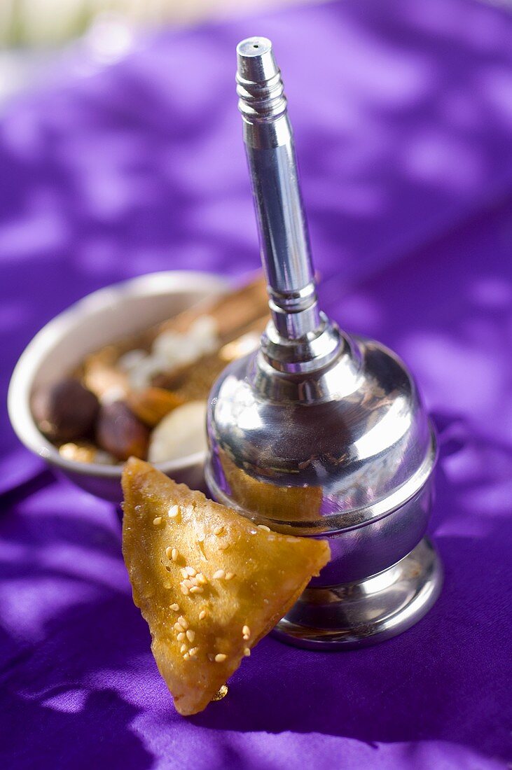 Almond briouat with honey & sesame seeds (pastry, Morocco)