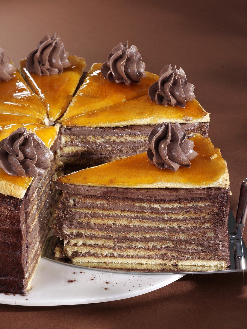 Dobos cake, a piece cut