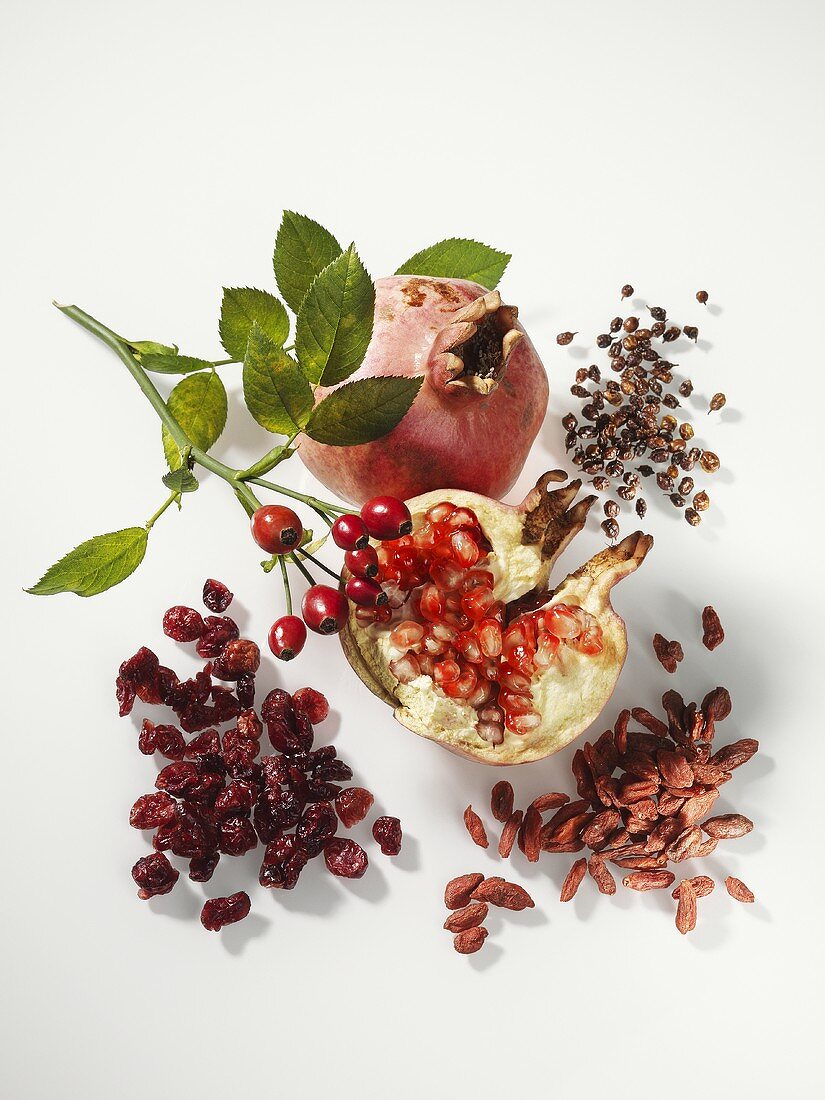 Dried pomegranate and assorted red berries