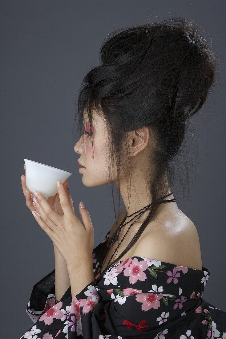 Japanese woman drinking tea