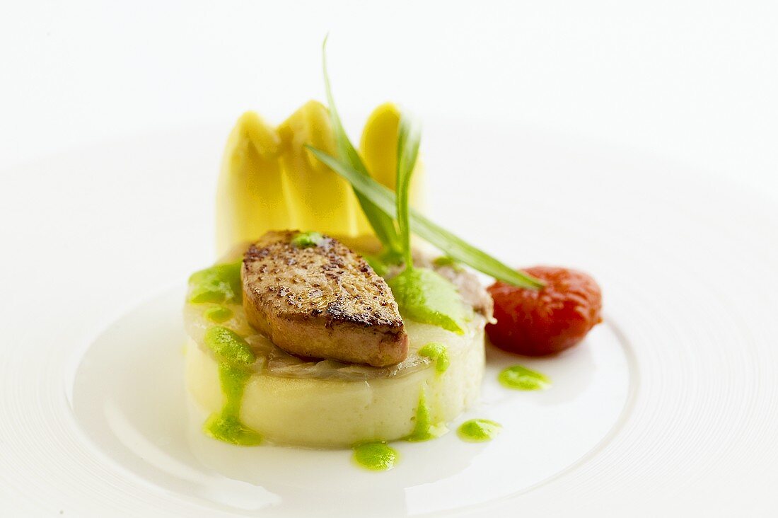 Asparagus mousse with fried goose liver