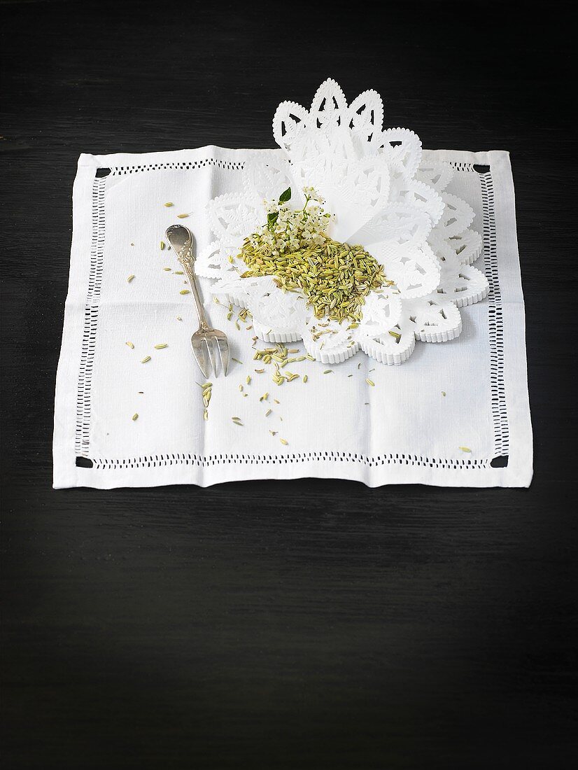 Fennel seed on paper doilies