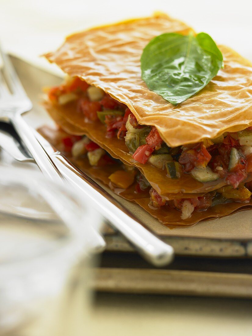 Vegetable lasagne made with filo pastry