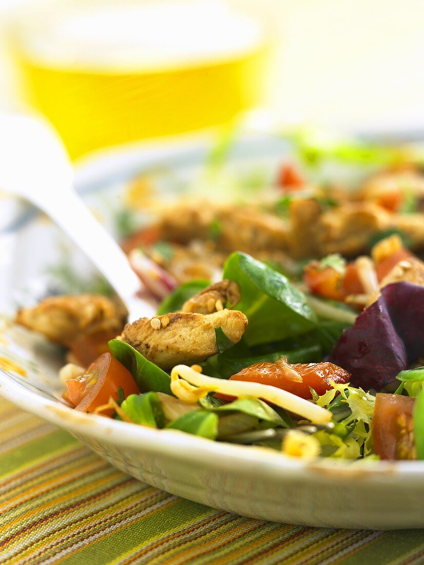 Chicken and vegetable salad with Asian dressing