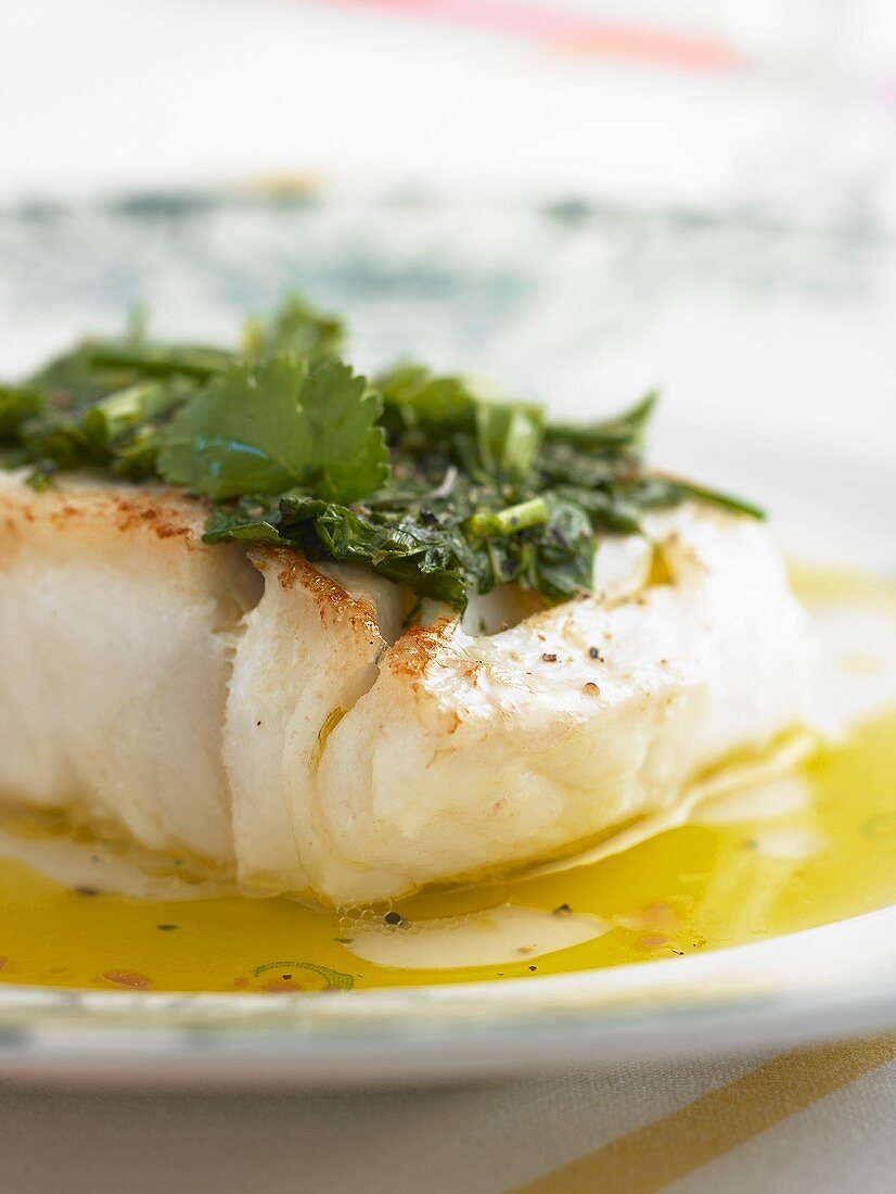 Fried cod with herb vinaigrette