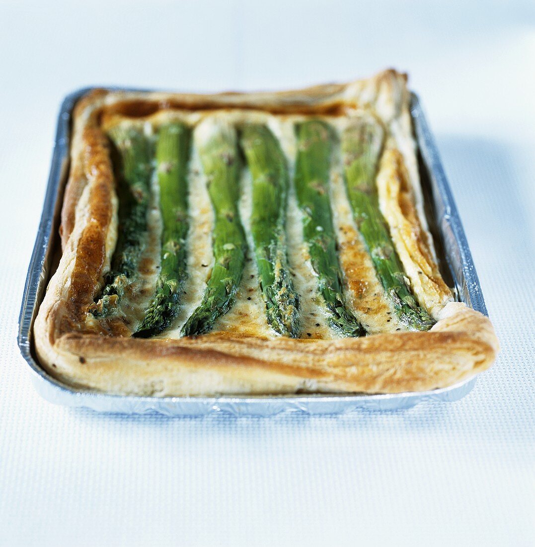 Cheese and asparagus puff pastry tart
