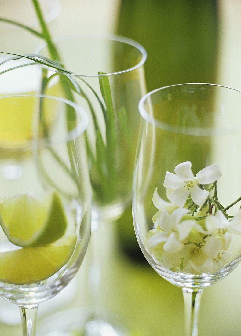 Still life with white wine and aromas