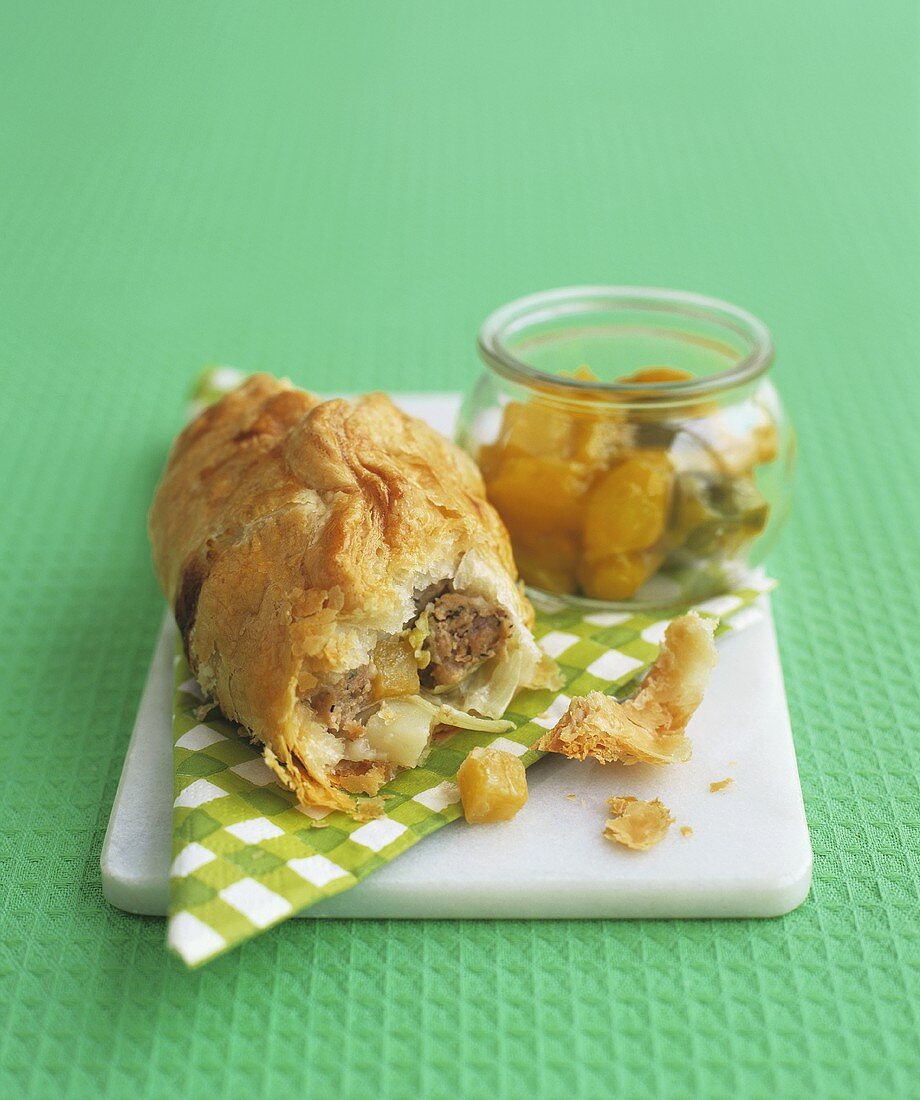 Puff pastry pasty with piccalilli