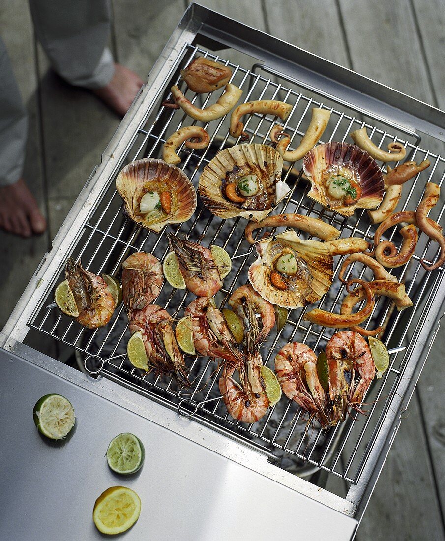 Seafood on a barbecue