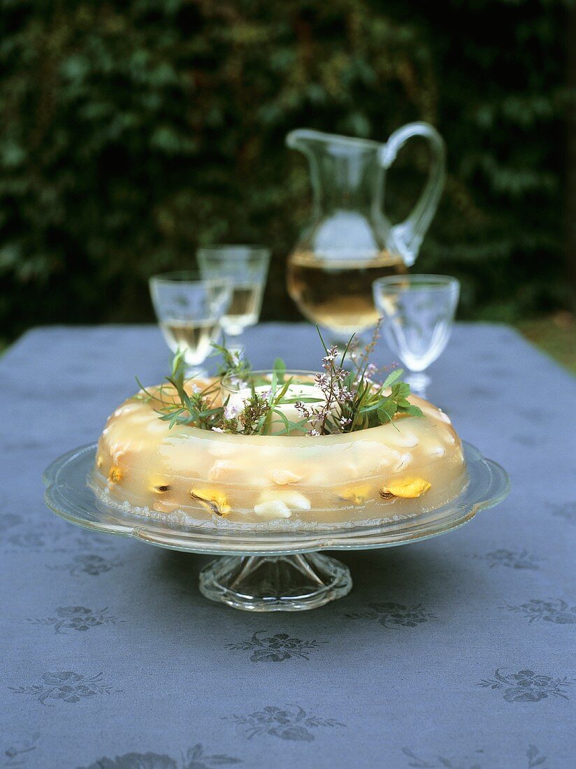Seafood in aspic with herbs and mayonnaise